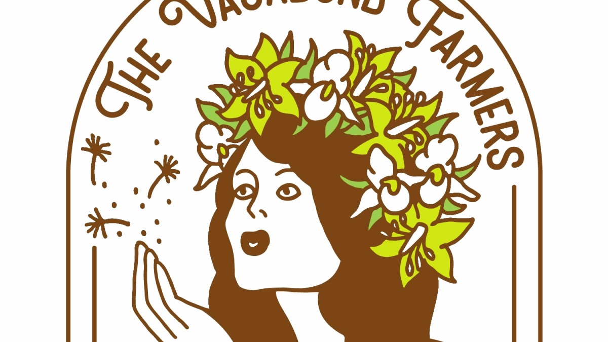 Logo is an earth goddess, hair adorned with flowers of New Mexico and Minnesota, blowing seed into the air.