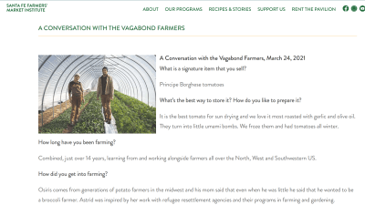 Interview with Santa Fe Farmers Market 2021 https://farmersmarketinstitute.org/a-conversation-with-the-vagabond-farmers/